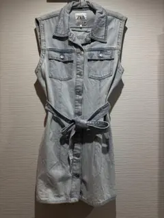 ZARA ノースリーブデニムワンピース ライトブルー