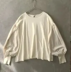 美品 ROPE ロペ 袖異素材切替 パフスリーブカットソー М Lサイズ