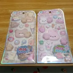もちプニューステッカーくま・うさぎ肉球スクイーズつき2枚セット