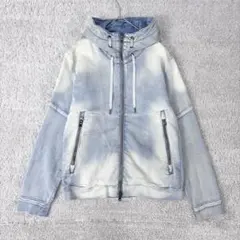 ボーギッシュ　フード付きデニムジャケット　ダブルジップ　フェード加工　S