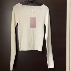 mily bilet ホワイトリブ編み 長袖ニット