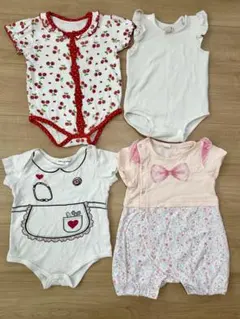 女の子 ロンパース 80cm 半袖 夏服 4点セット まとめ売り プティマイン