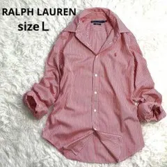 ラルフローレン　長袖シャツ　人気赤白ストライプ　Ｌ　コットン　ポニー刺繍　10