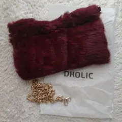DHOLIC バーガンディ フェイクファー ショルダーバッグ