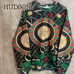 HUDSON スウェット 黒 ルーレット柄 総柄 派手柄 カジノ