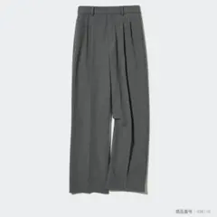 裾上げありUNIQLO タックワイドパンツ M グレー ツータック レディース