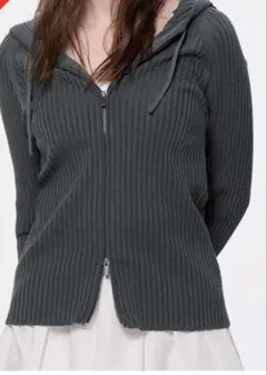 GU リブニットダブルジップパーカー XL ダークグレー