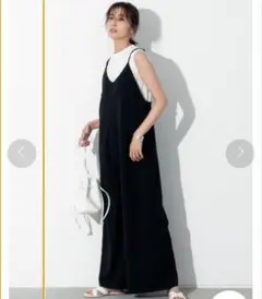 Wストラップカットジョーゼットストレッチオールインワン