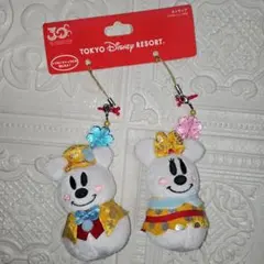 新品 未使用 30周年 限定 ミッキーミニー 雪だるま ペアストラップ