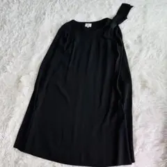 美品　ランバンオンブルー　ワンピース　リボン　マント　ストレッチ　結婚式　黒　M