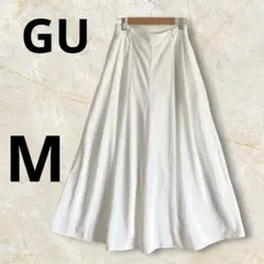 GU ワイドパンツ 白 M ガウチョ スカンツ きれいめ マキシ丈 春夏 光沢感