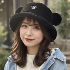 【美品】完売品　ミッキー　耳つき　ふわふわ　ハット