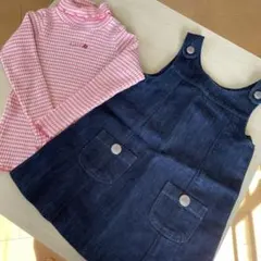 ピンクタートルネック100とデニムジャンバースカート95   セット