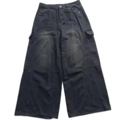 古着 ワイドデニム カーゴ バギーパンツ ブラック