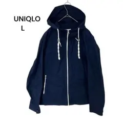 UNIQLO ユニクロコットンブレンドジップアップパーカーLネイビー