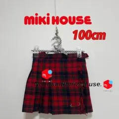 美品 ミキハウス チェック柄プリーツスカート 100cm 赤