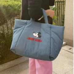 新品 ディズニー ミッキーマウス トートバッグ チェック ブルー 韓国限定