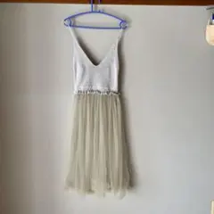 グレー ニット ベージュ チュール キャミワンピース