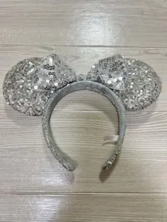 シルバー スパンコール ミッキー耳カチューシャ