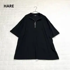 【ハレ】ハーフジップ半袖カットソー　Tシャツ　黒　ブラック　無地　日本製　Sのサムネイル