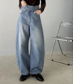 クラシカルエルフコットン100%アシメウエストカーブデニムパンツ