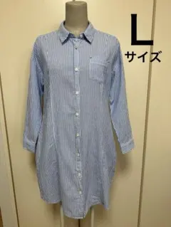 ストライプ ボタンアップシャツ 長袖チュニックシャツ袖調節Ｌサイズ