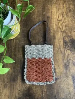 スマホショルダーバッグ ハンドメイド かぎ針編み 松編み スカラップ