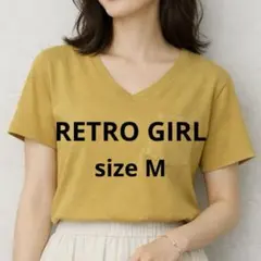 レトロガール VネックTシャツ 半袖　カットソー　マスタード M コットン100のサムネイル