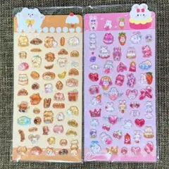 最終値下☆うるちゅる立体シール ラメ入りシール 3Dシール パン 猫 2枚セット