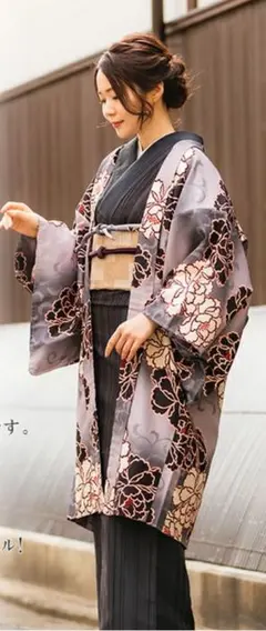こむさでもーど 夏着物 浴衣 菊萩文様 黒地 洗える着物 裄69 トール