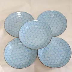 水色花柄八角形皿5枚セット