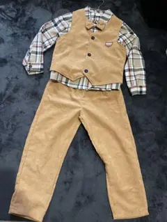 ボーイズセットアップ　蝶ネクタイ　チェックシャツ　コーデュロイ