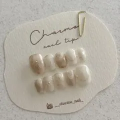 現品　No.26 ネイルチップ　ホワイト　ブラウン　リボン　ニュアンス