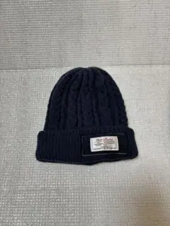 ケーブル編みニット帽 ネイビー