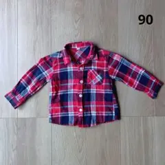 チェック柄 シャツ 90cm 赤 紺 白 綿100%