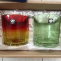 手作り吹ガラス 琉球ガラス ロックグラス ペア セット 箱入り