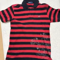 FRED PERRY 赤黒ストライプ ポロシャツ S
