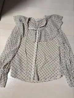 ピンクベージュ ドット柄 シフォンブラウス 長袖