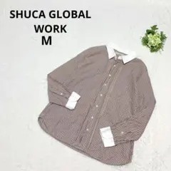 シュカグローバルワーク ストライプ柄長袖シャツ ブラウス レギュラーカラー Mのサムネイル
