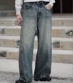 VINTAGE WASHED CURVED DENIM Lサイズ