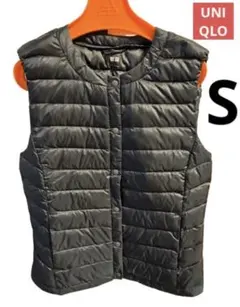ユニクロ　ウルトラライトダウンベスト　ネイビー　ノーカラー　UNIQLO