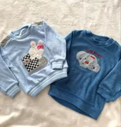 水色 クマとゾウ刺繍 トレーナー 90