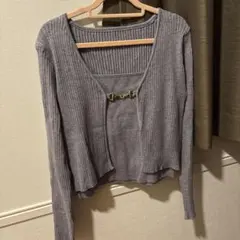 グレーのリブ編みカーディガン Mサイズ