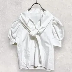 GRL グレイル シャツ ブラウス S 白 半袖 ボウタイ パフスリーブ