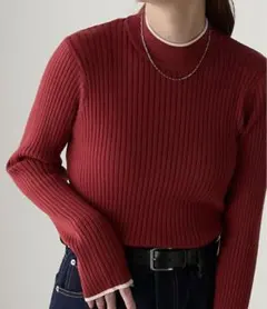 【至福のカヌレニット】配色パイピングハイネックリブニットプルオーバー