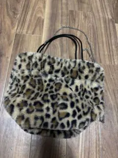 秋冬　レオパードファー巾着バッグ