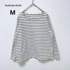 オリーブデオリーブ 長袖ボーダーカットソー M スカラップネック 綿混 総柄 秋