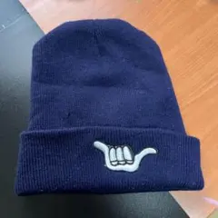 シャカサイン　刺繍デザインニット帽　ニットキャップ　濃紺