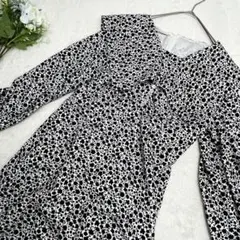 ナチュラルビューティーベーシック　花柄ワンピース　ロング　襟　薄手