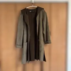 値下げZARA フード付きブラウンロングコート M